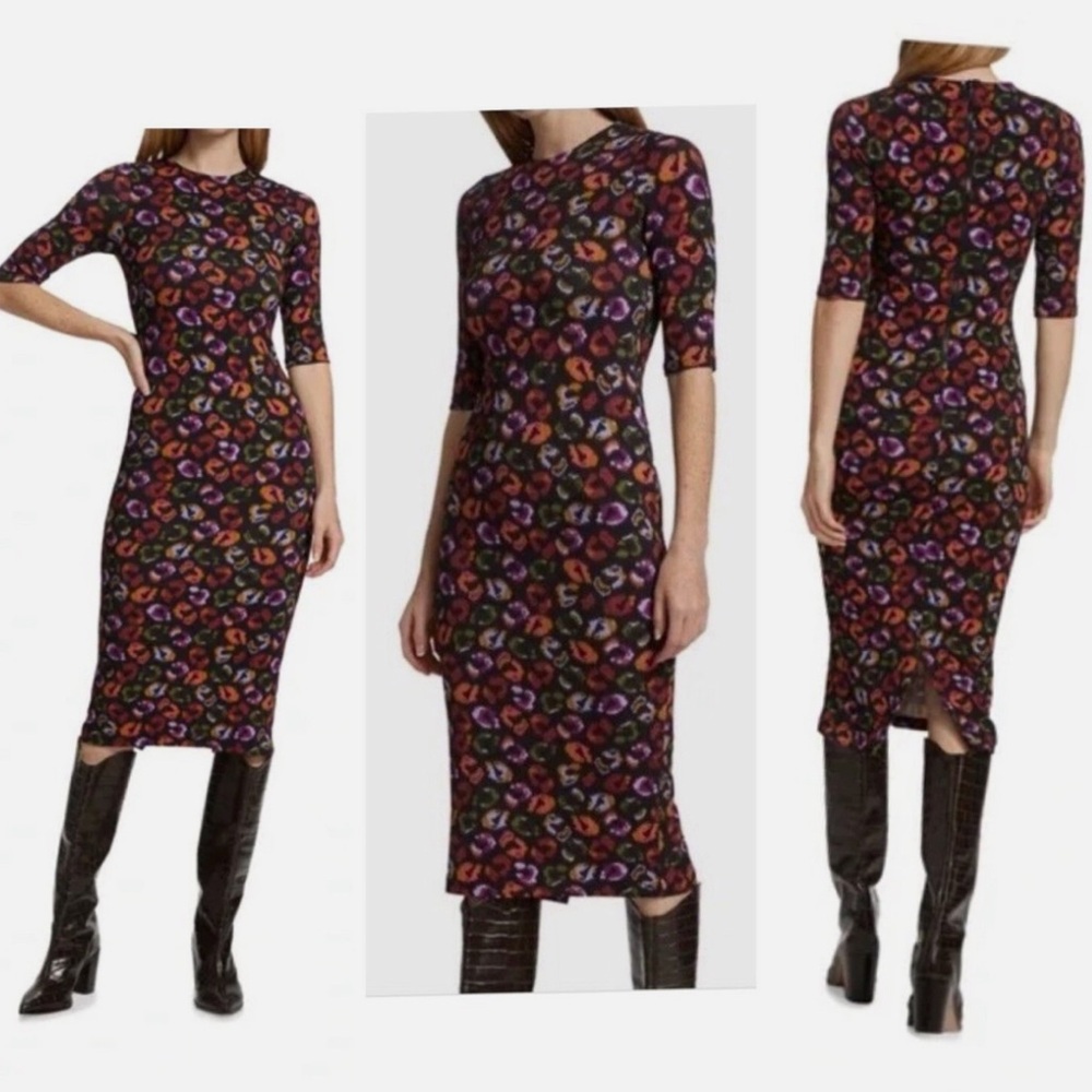 NWT - FARM Rio - Black Ikat Dyed Jersey Dress - Black Ikat Dyed Leopard - Medium